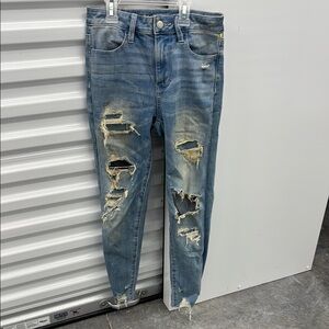 American Eagle Skinny Distressed Denim Jegging Frayed Hi-Rise Stretch 0 Short